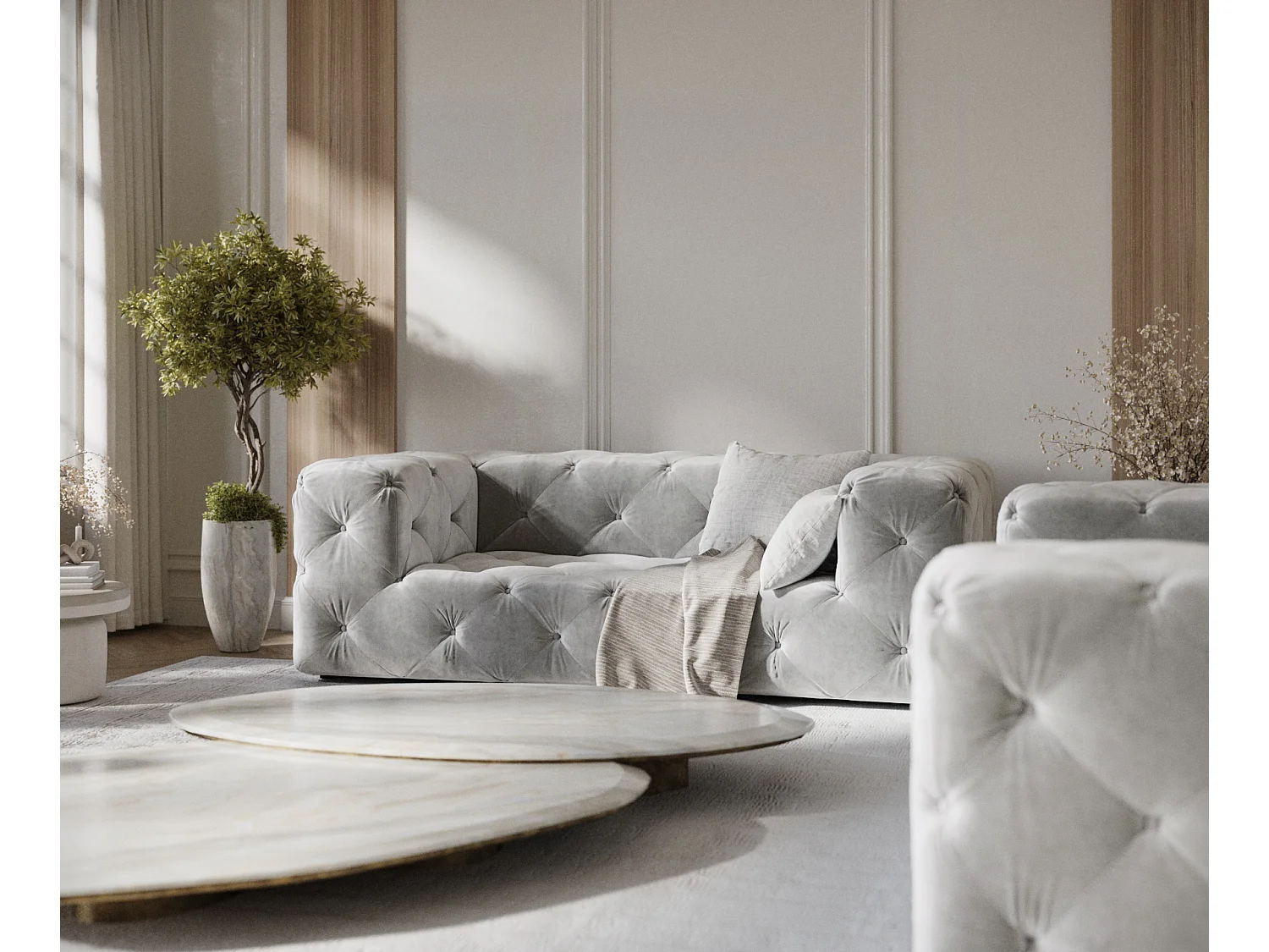 Canapé Cosimo - velours - 2 places - gris clair