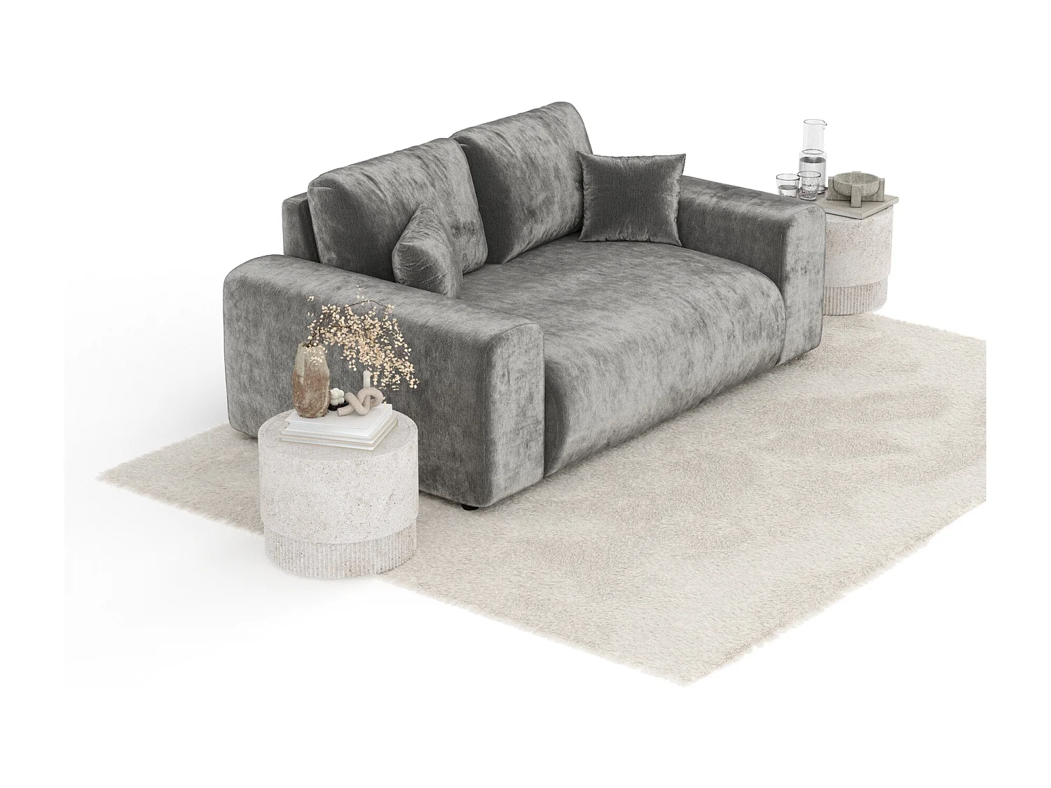 Canapé en tissu chenille Zanzibar - 2 places - gris