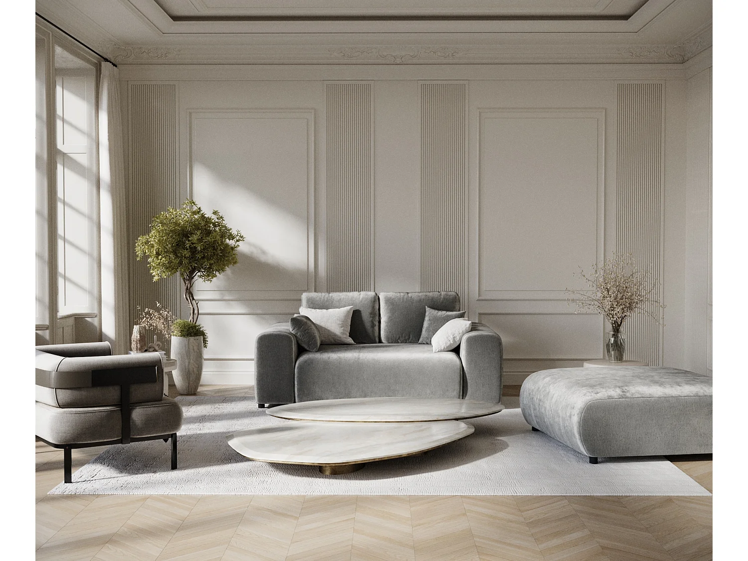 Canapé en tissu chenille Zanzibar - 2 places - gris