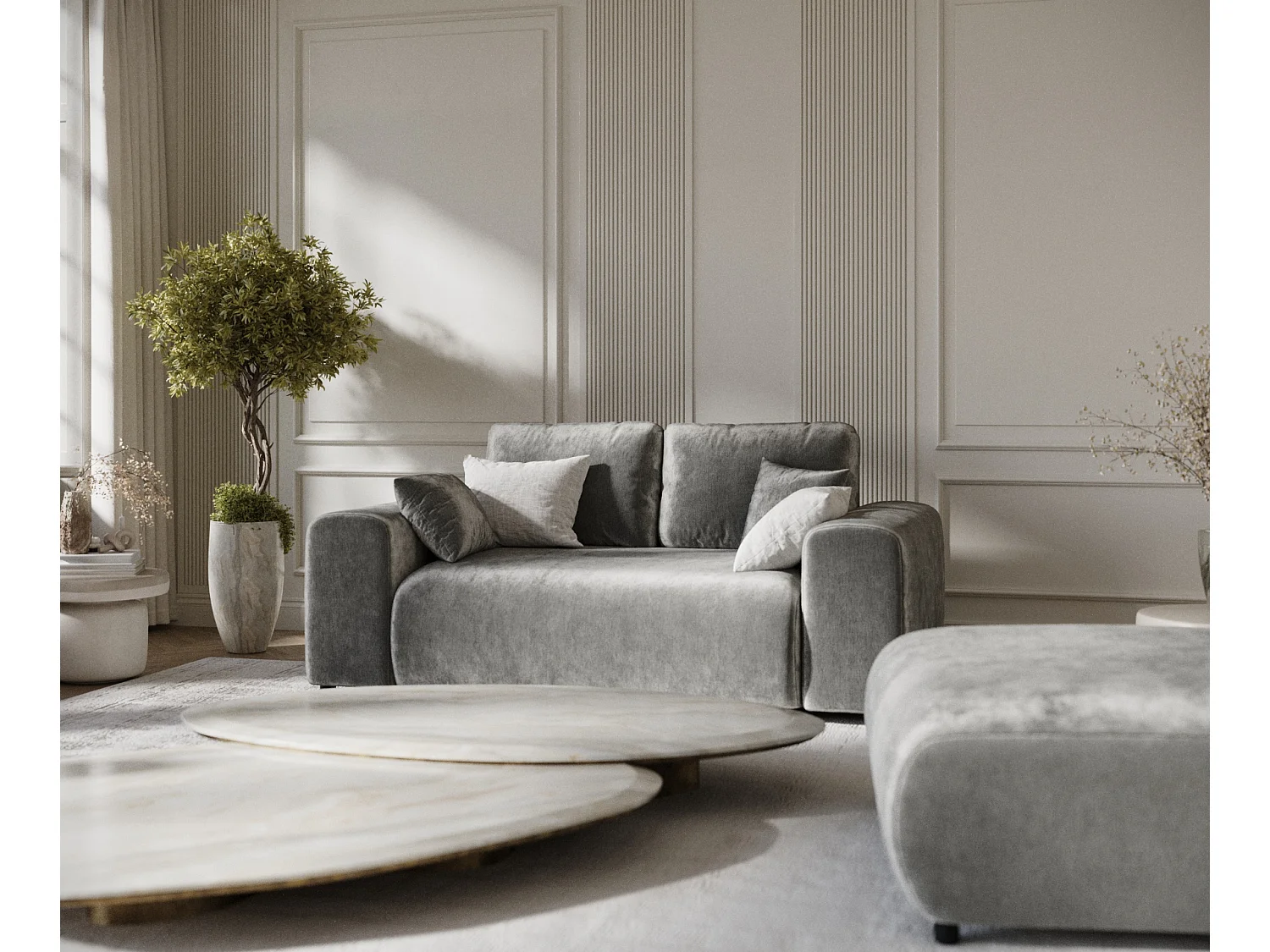 Canapé en tissu chenille Zanzibar - 2 places - gris