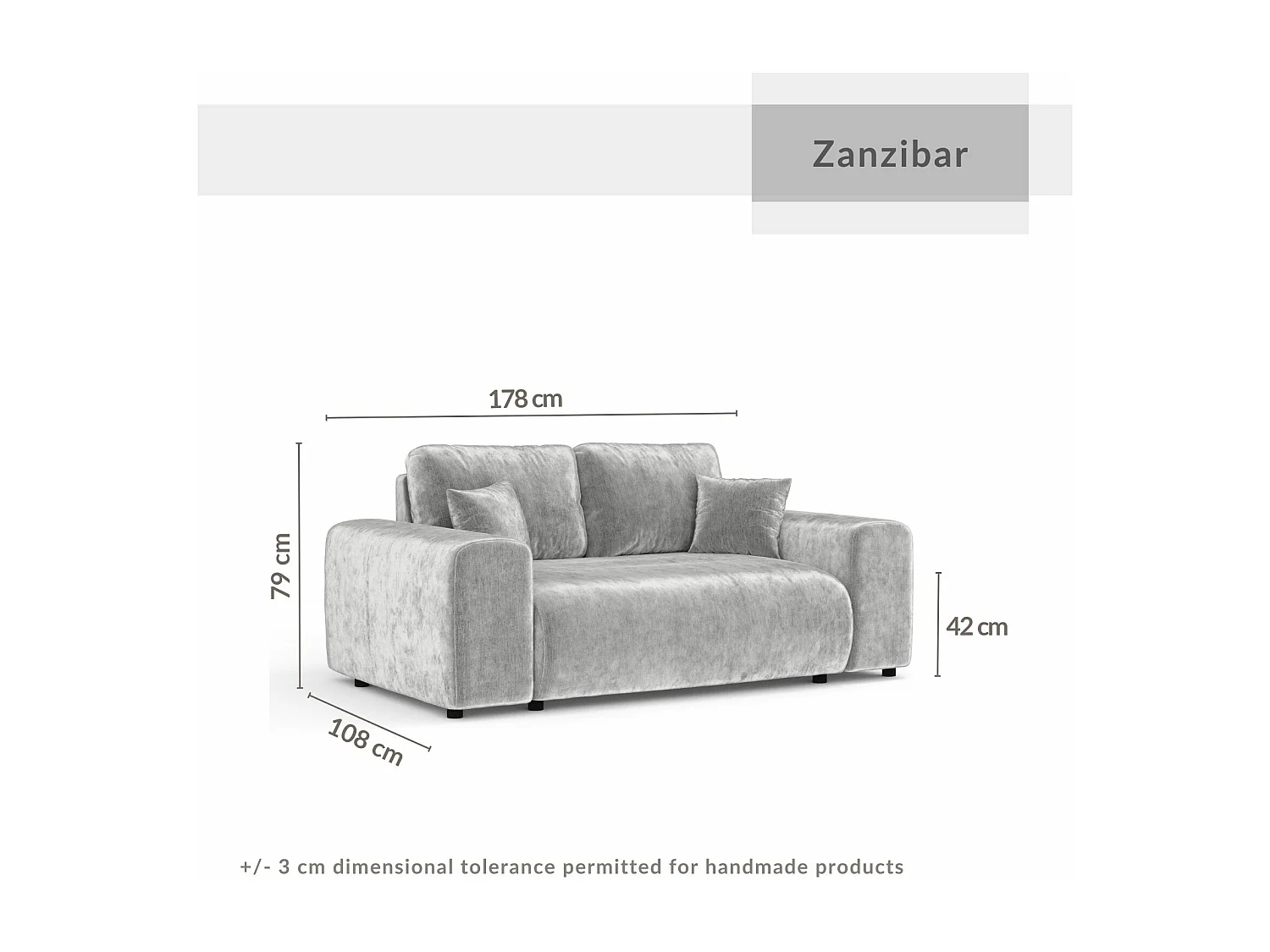 Canapé en tissu chenille Zanzibar - 2 places - gris