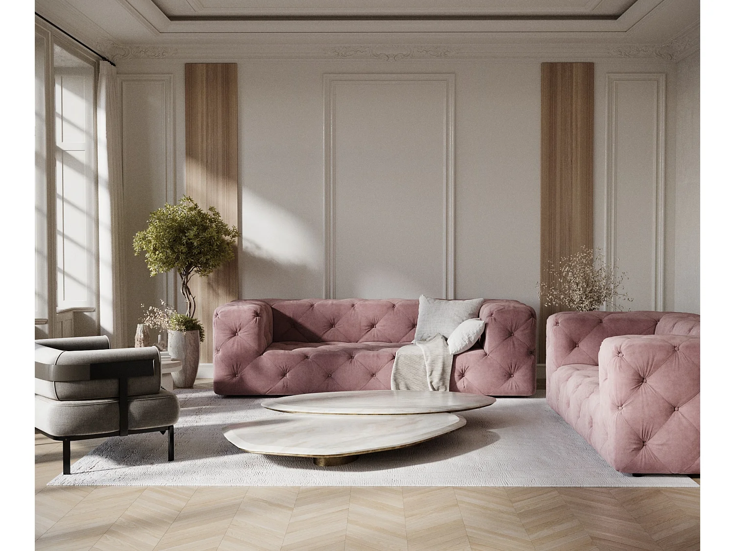 Canapé Cosimo - velours - 3 places - rose