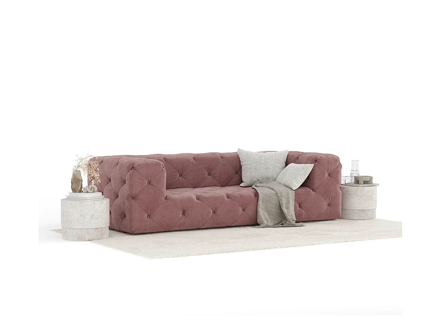 Sofa Cosimo - Samtstoff - Drei-Personen - rosa