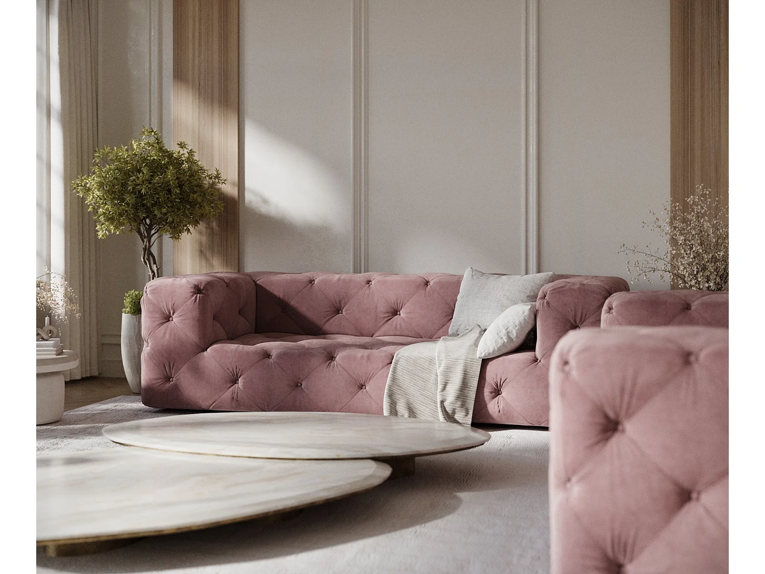 Canapé Cosimo - velours - 3 places - rose