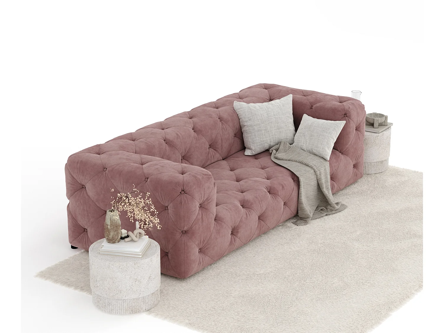Canapé Cosimo - velours - 3 places - rose