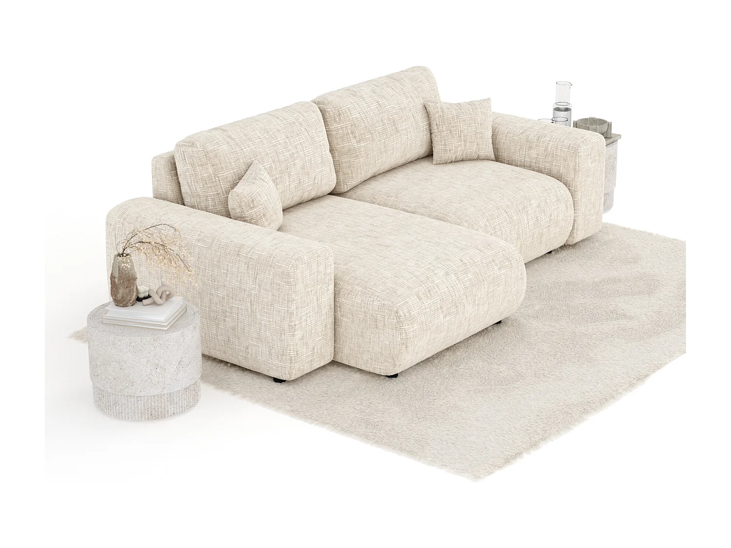 Canapé d'angle en toile tissée Zanzibar - 4 places - creme