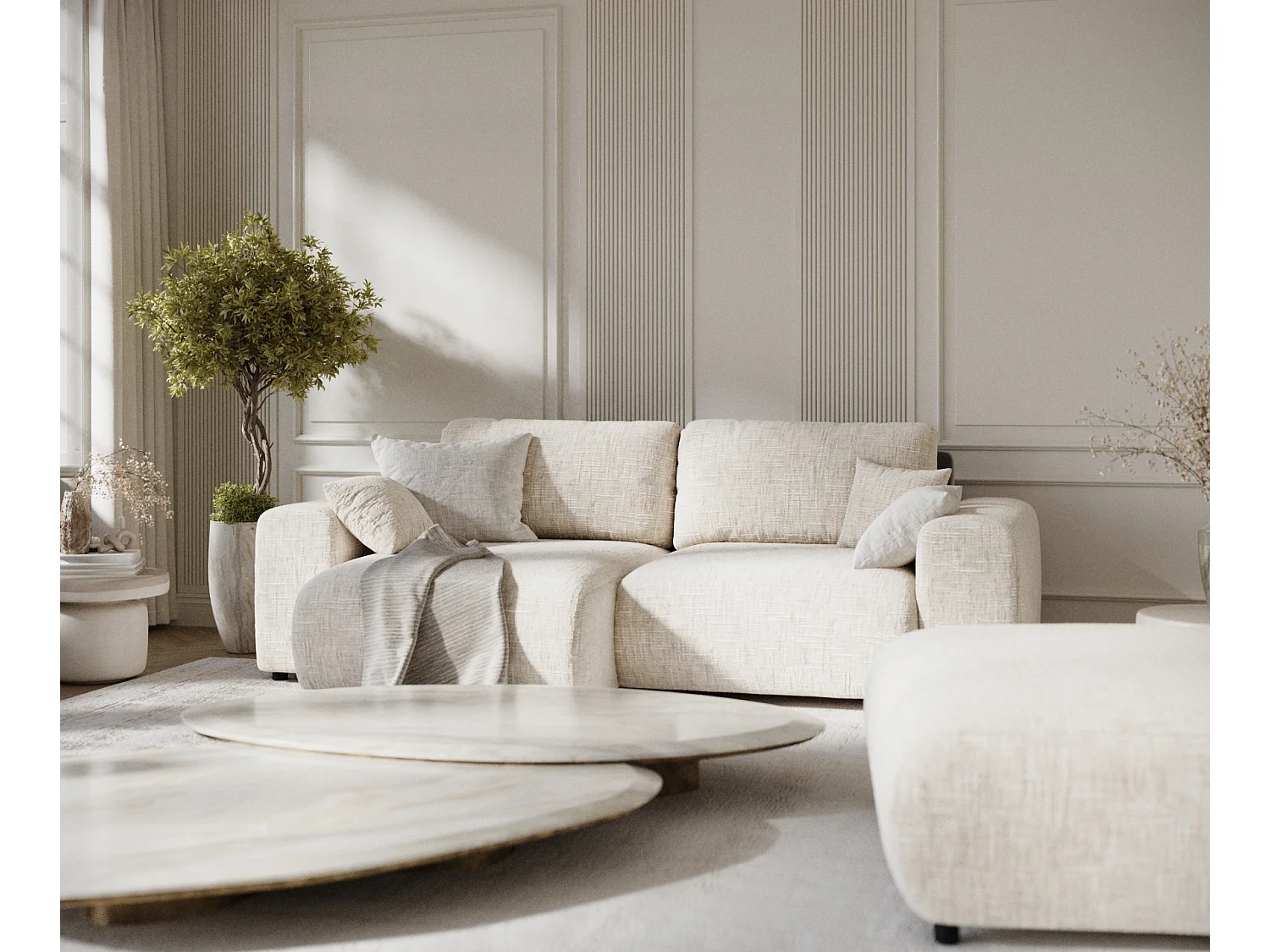 Canapé d'angle en toile tissée Zanzibar - 4 places - creme