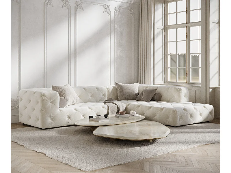 Ecksofa Cosimo - Samtstoff - Fünf-Personen - creme