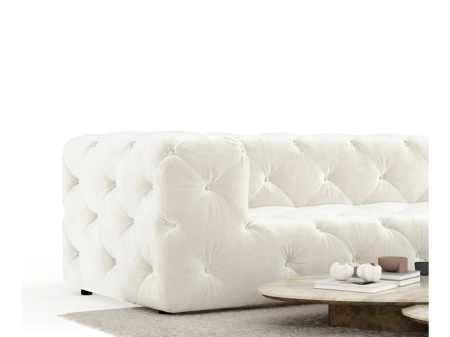 Canapé d'angle Cosimo - velours - 5 places - creme