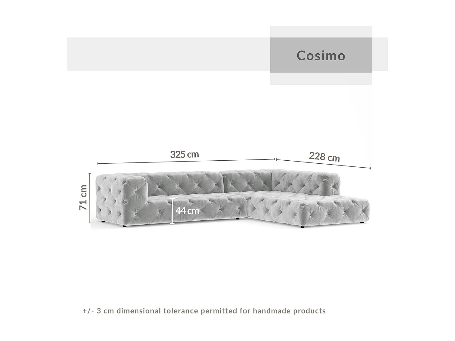 Canapé d'angle Cosimo - velours - 5 places - creme