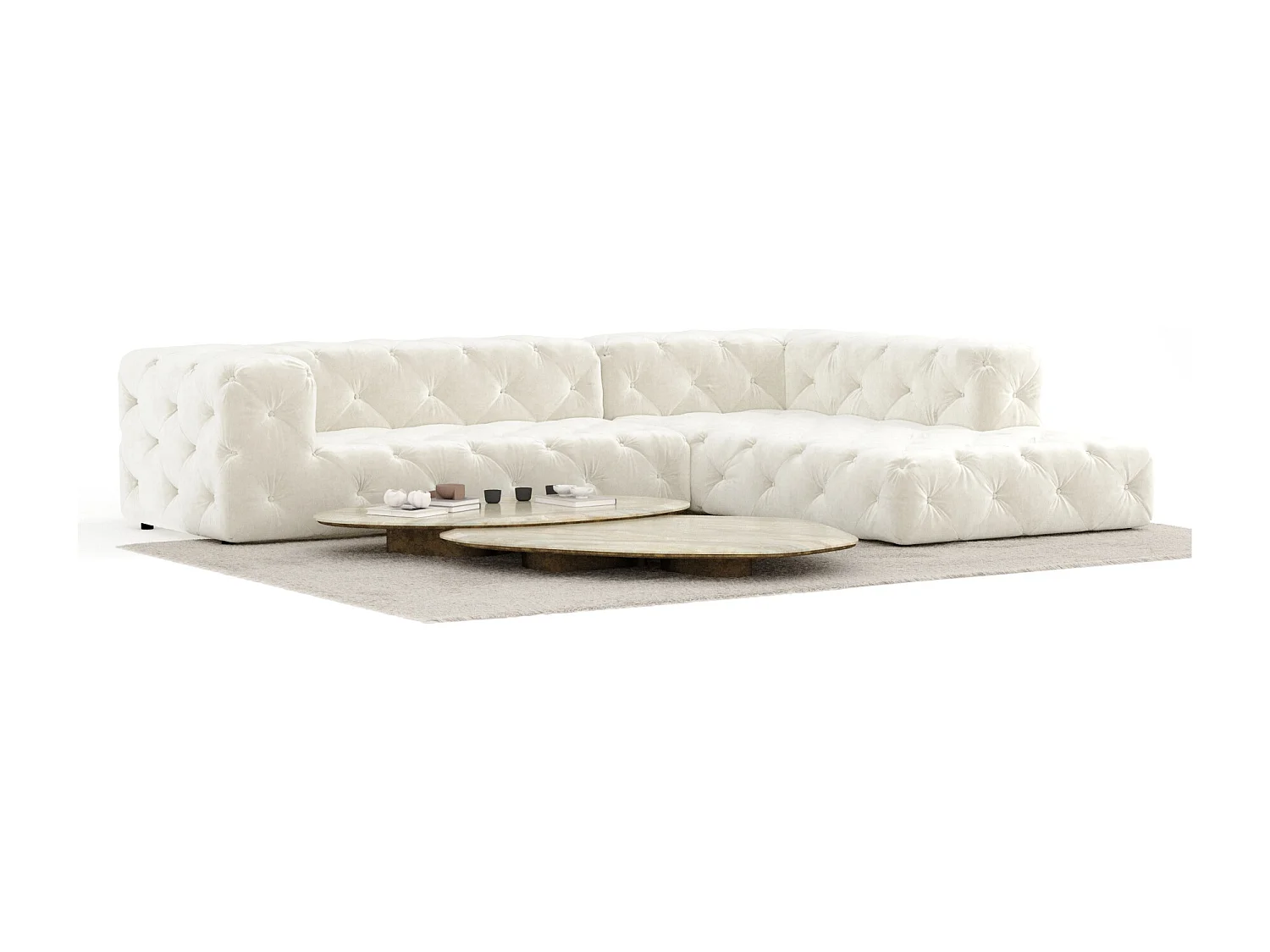 Canapé d'angle Cosimo - velours - 5 places - creme