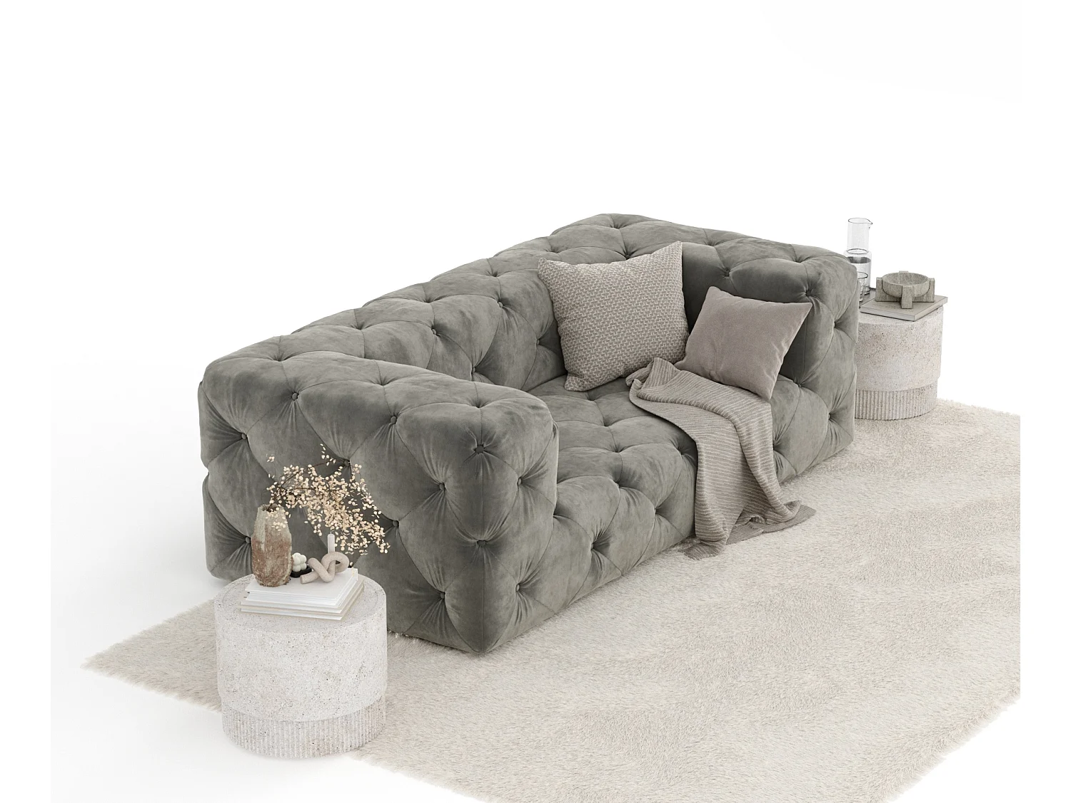 Canapé Cosimo - velours - 2 places - gris