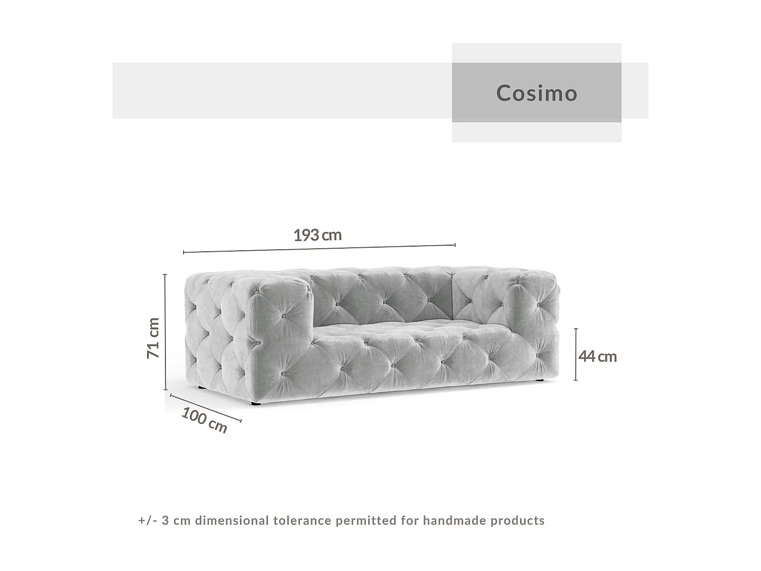 Canapé Cosimo - velours - 2 places - gris