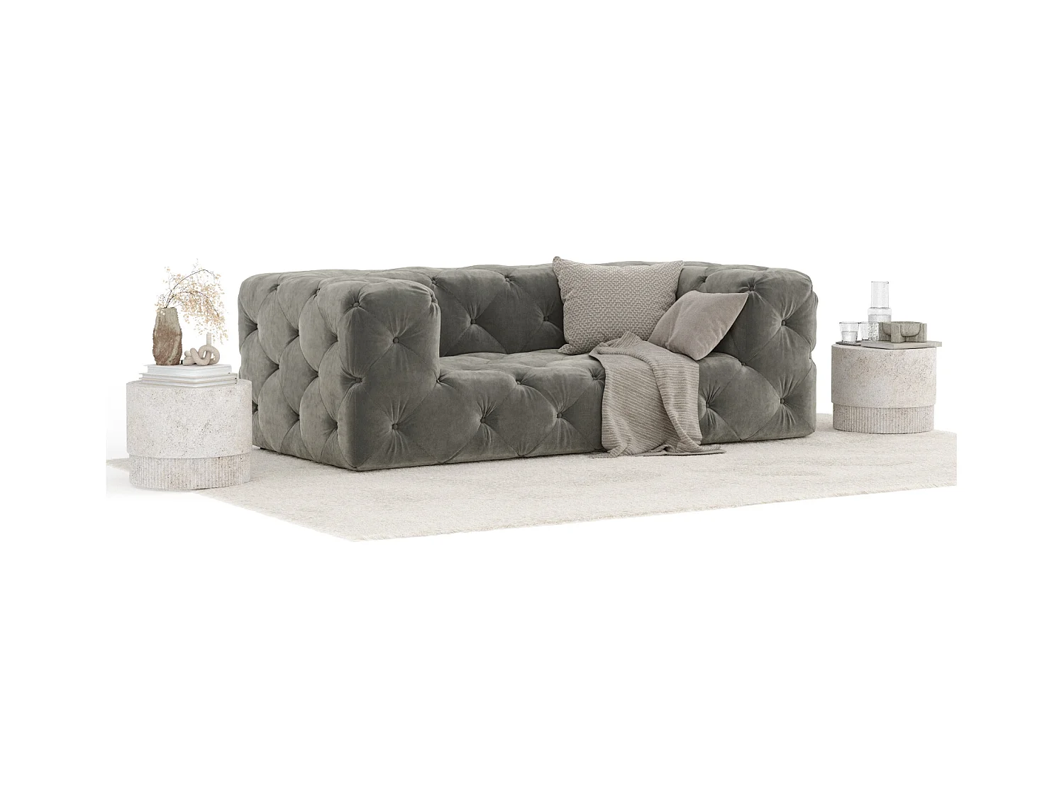 Sofa Cosimo - Samtstoff - Zwei-Personen - grau