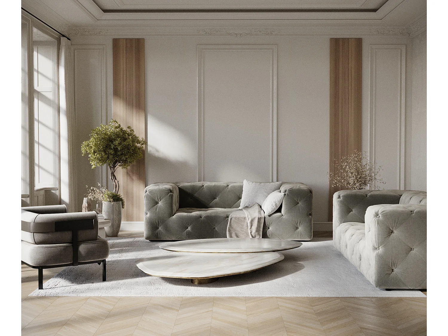 Canapé Cosimo - velours - 2 places - gris