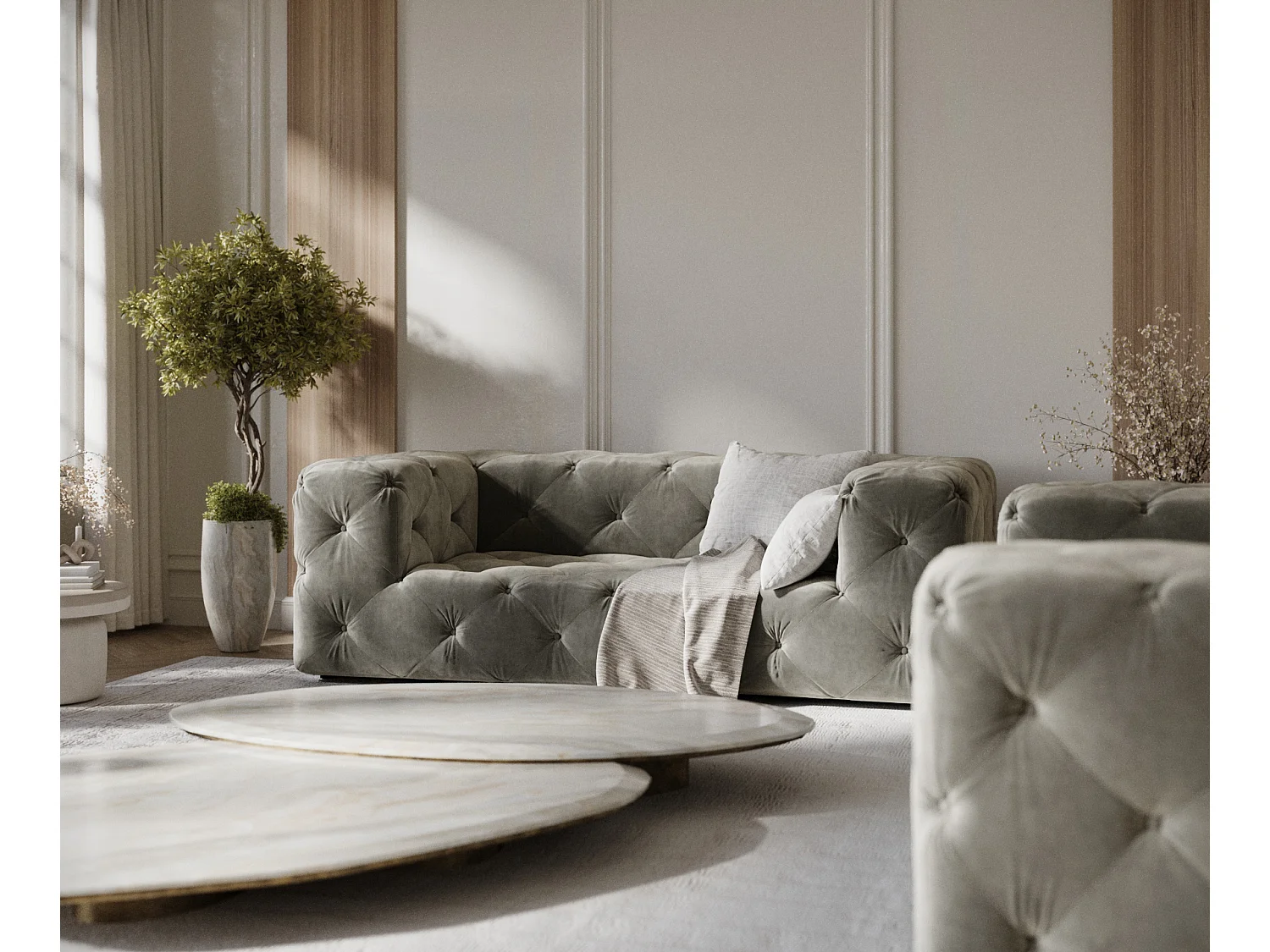 Canapé Cosimo - velours - 2 places - gris