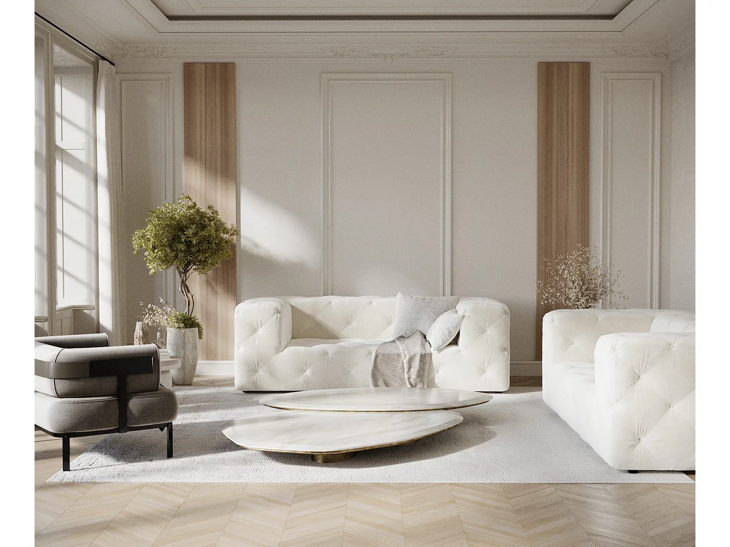 Canapé Cosimo - velours - 2 places - creme