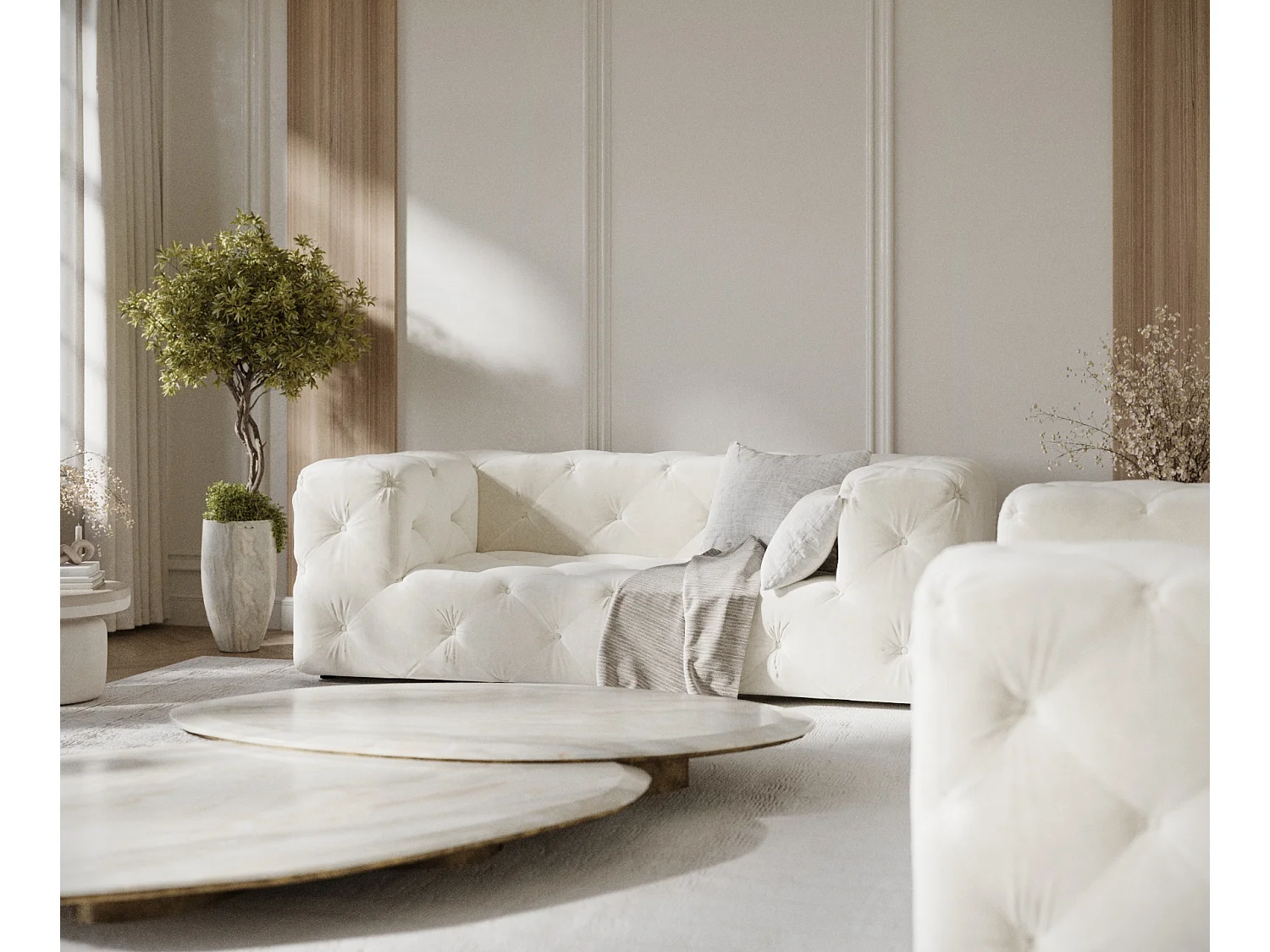 Canapé Cosimo - velours - 2 places - creme