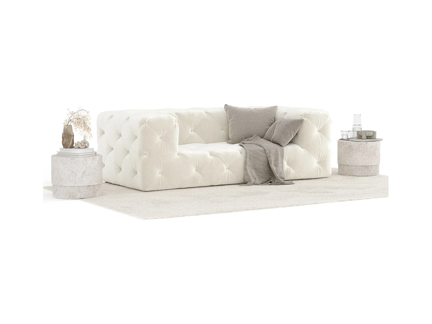 Sofa Cosimo - Samtstoff - Zwei-Personen - creme