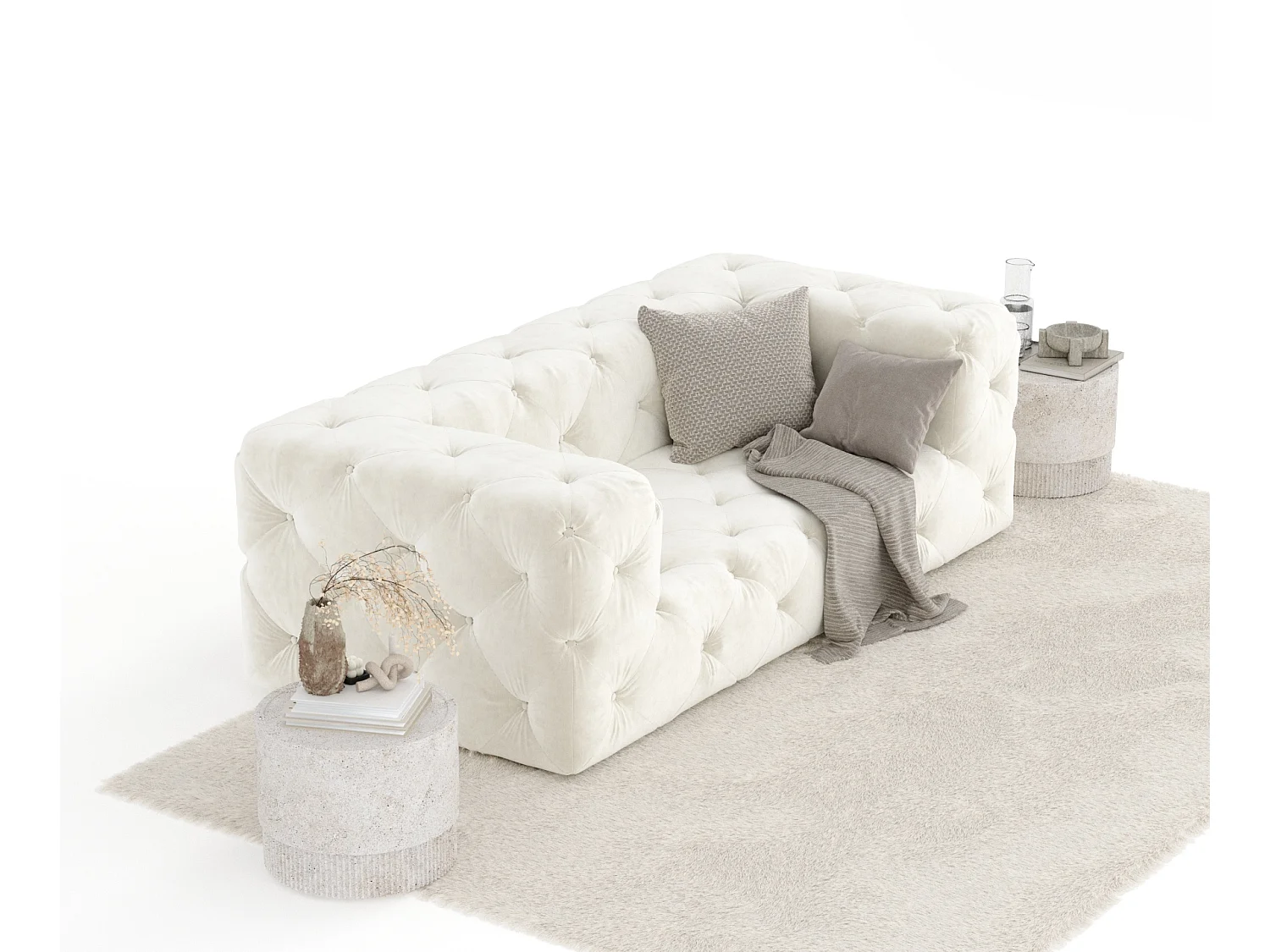 Canapé Cosimo - velours - 2 places - creme