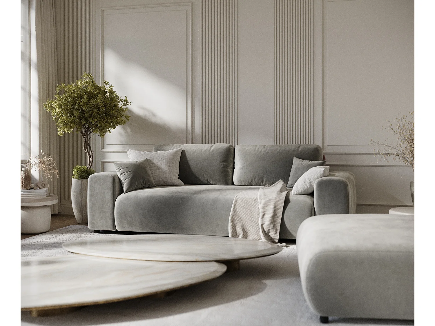 Canapé en tissu velours Zanzibar - 3 places - gris