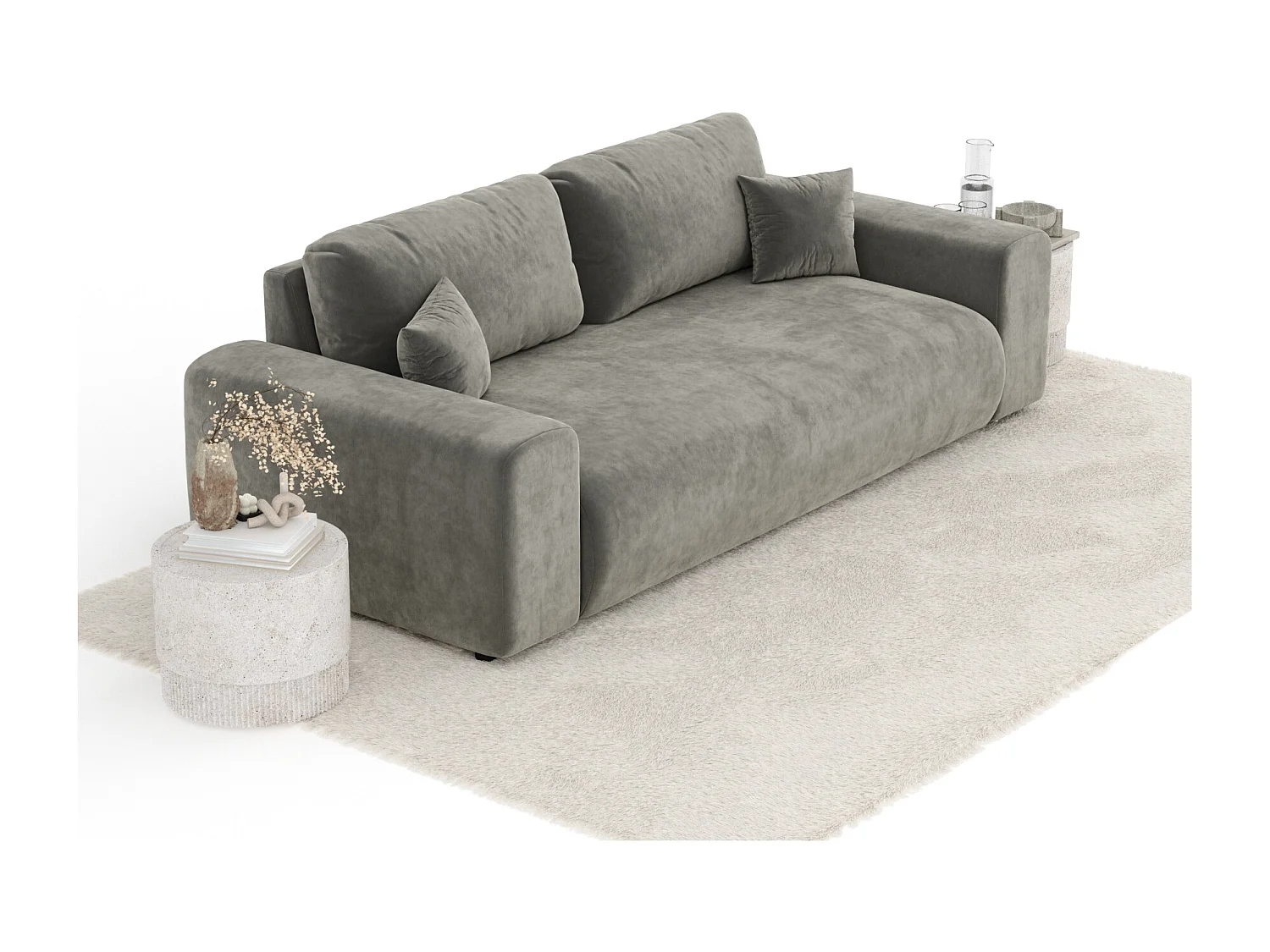 Canapé en tissu velours Zanzibar - 3 places - gris