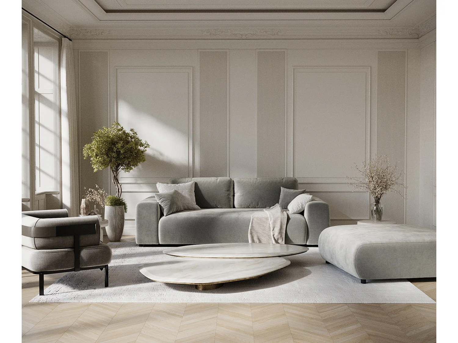 Canapé en tissu velours Zanzibar - 3 places - gris