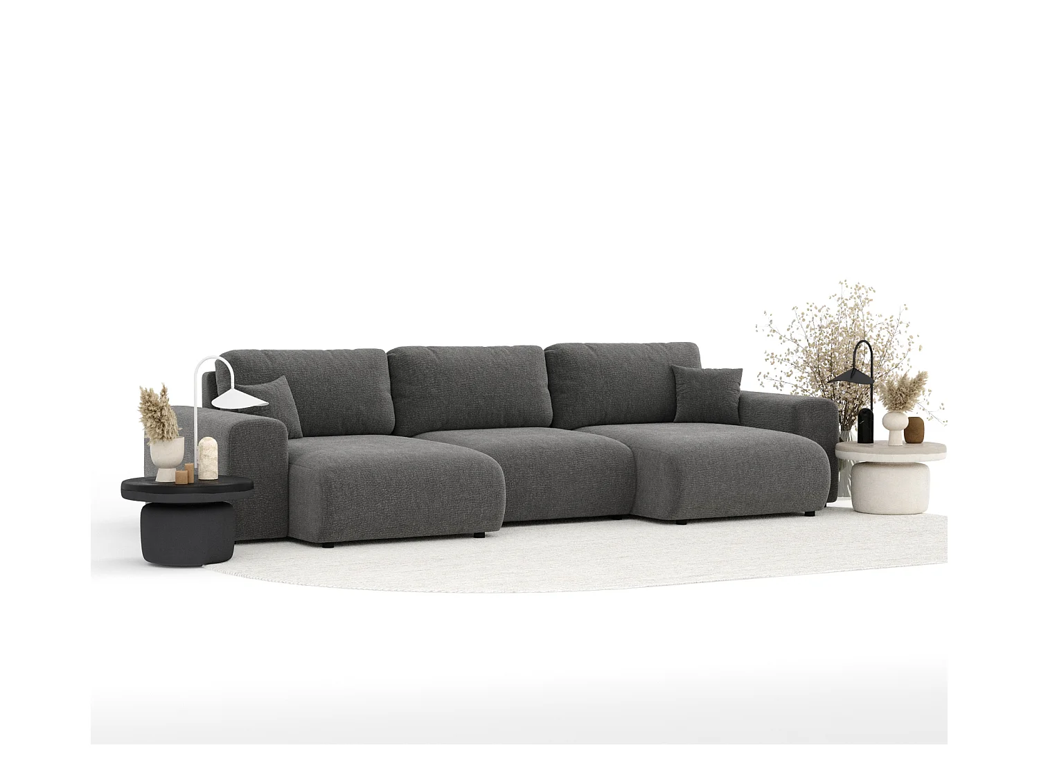Panorama-Sofa aus Chenille-Stoff Zanzibar - Sechs-Personen - grau