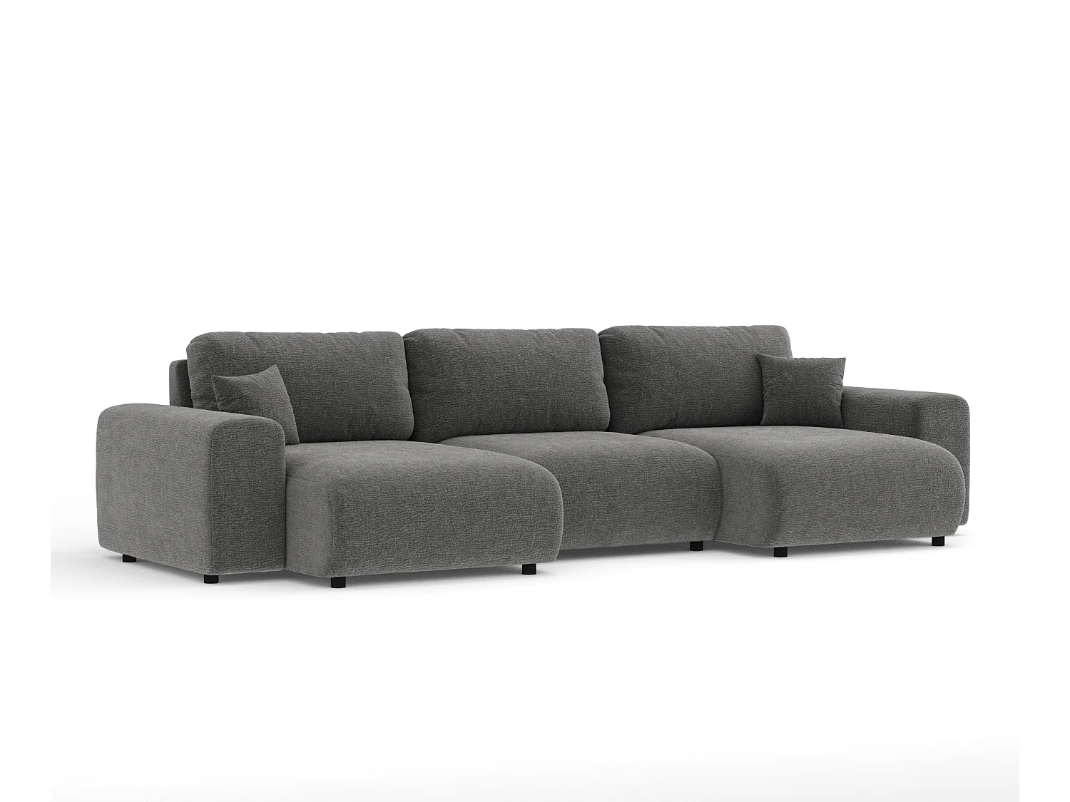 Canapé d'angle panoramique en tissu chenille Zanzibar - 6 places - gris