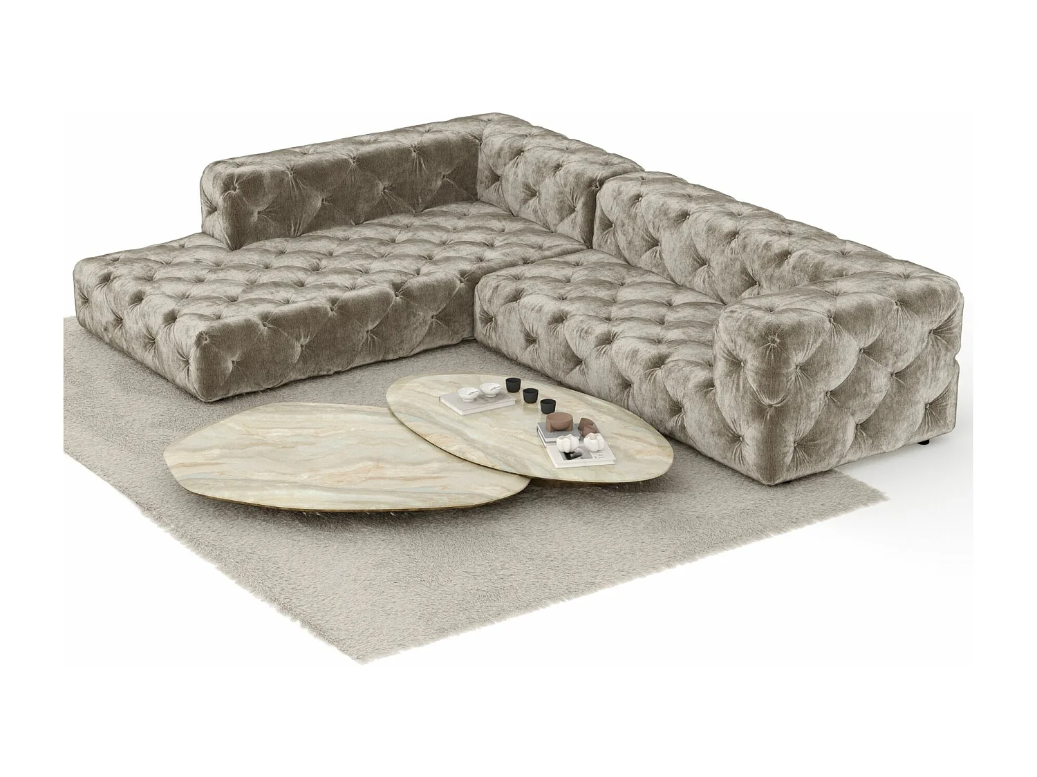 Canapé d'angle Cosimo - chenille - 5 places - beige