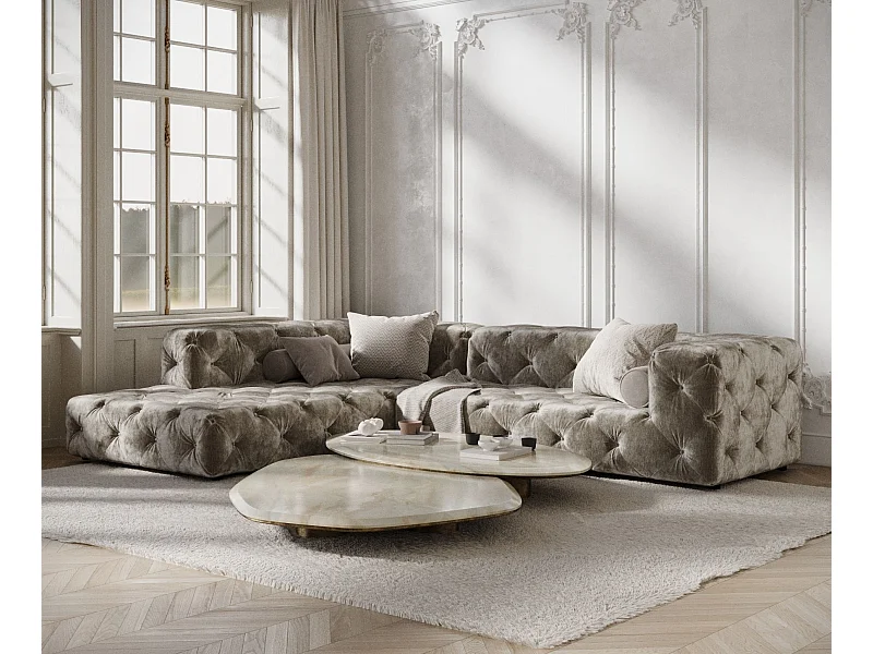 Canapé d'angle Cosimo - chenille - 5 places - beige