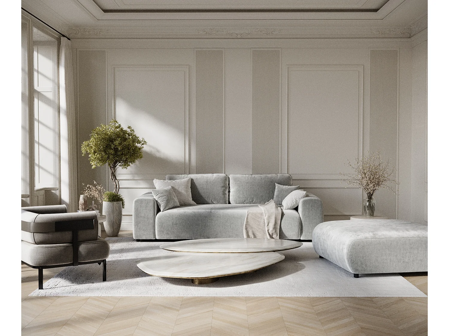 Canapé en tissu chenille Zanzibar - 3 places - gris clair