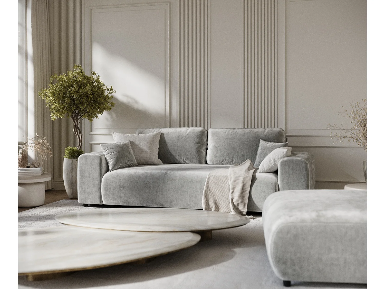 Canapé en tissu chenille Zanzibar - 3 places - gris clair