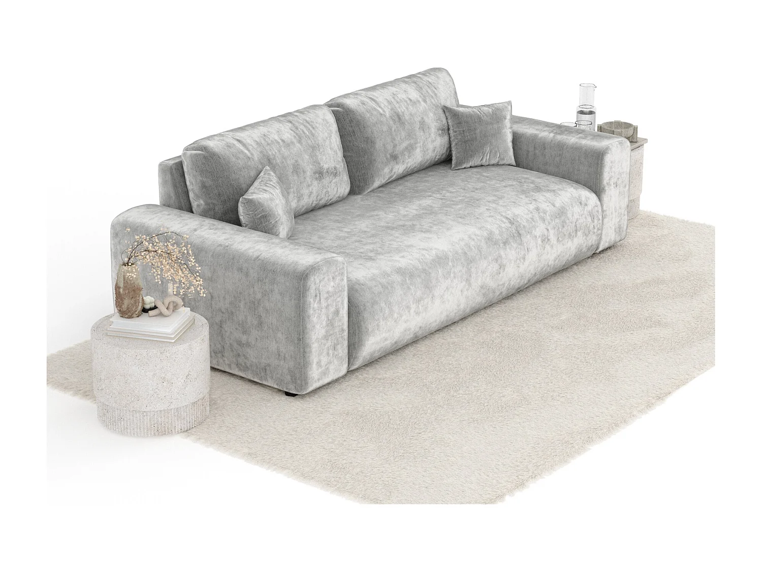 Canapé en tissu chenille Zanzibar - 3 places - gris clair