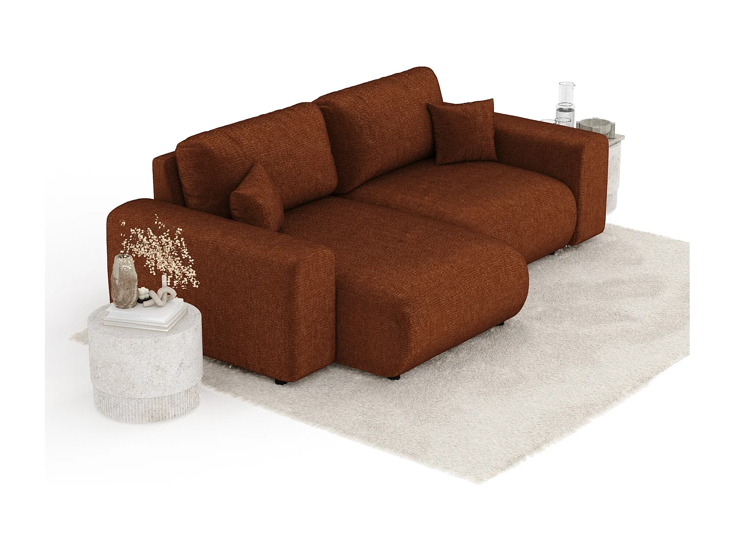 Canapé d'angle en tissu chenille Zanzibar - 4 places - couleur cuivre