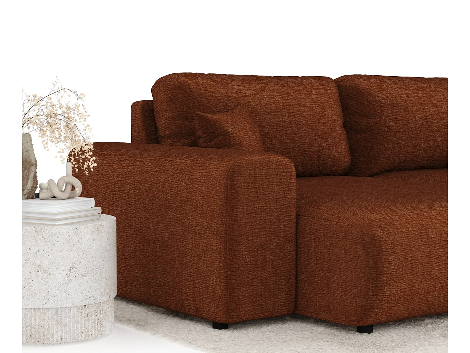 Canapé d'angle en tissu chenille Zanzibar - 4 places - couleur cuivre