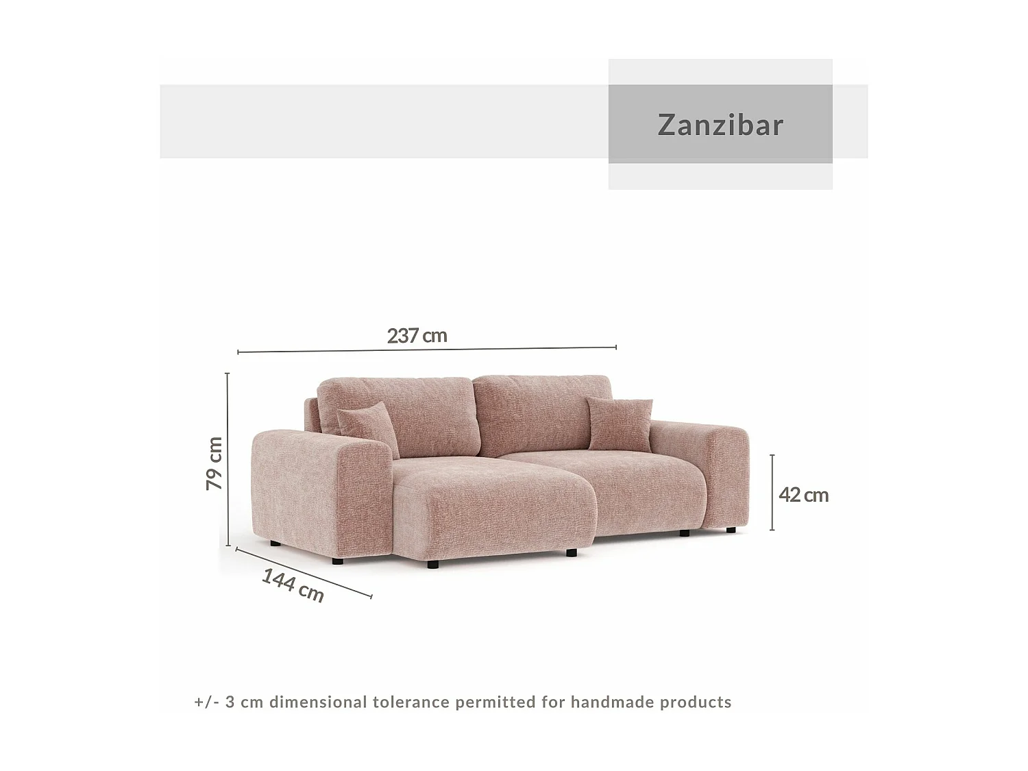 Canapé d'angle en tissu chenille Zanzibar - 4 places - couleur cuivre