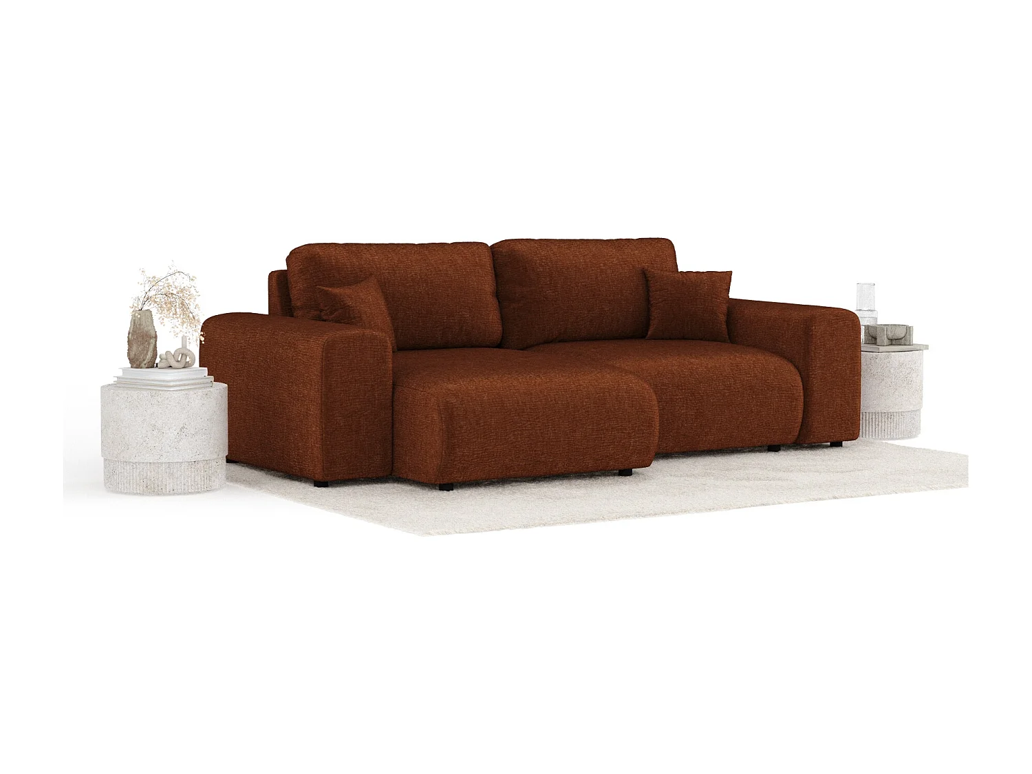 Canapé d'angle en tissu chenille Zanzibar - 4 places - couleur cuivre