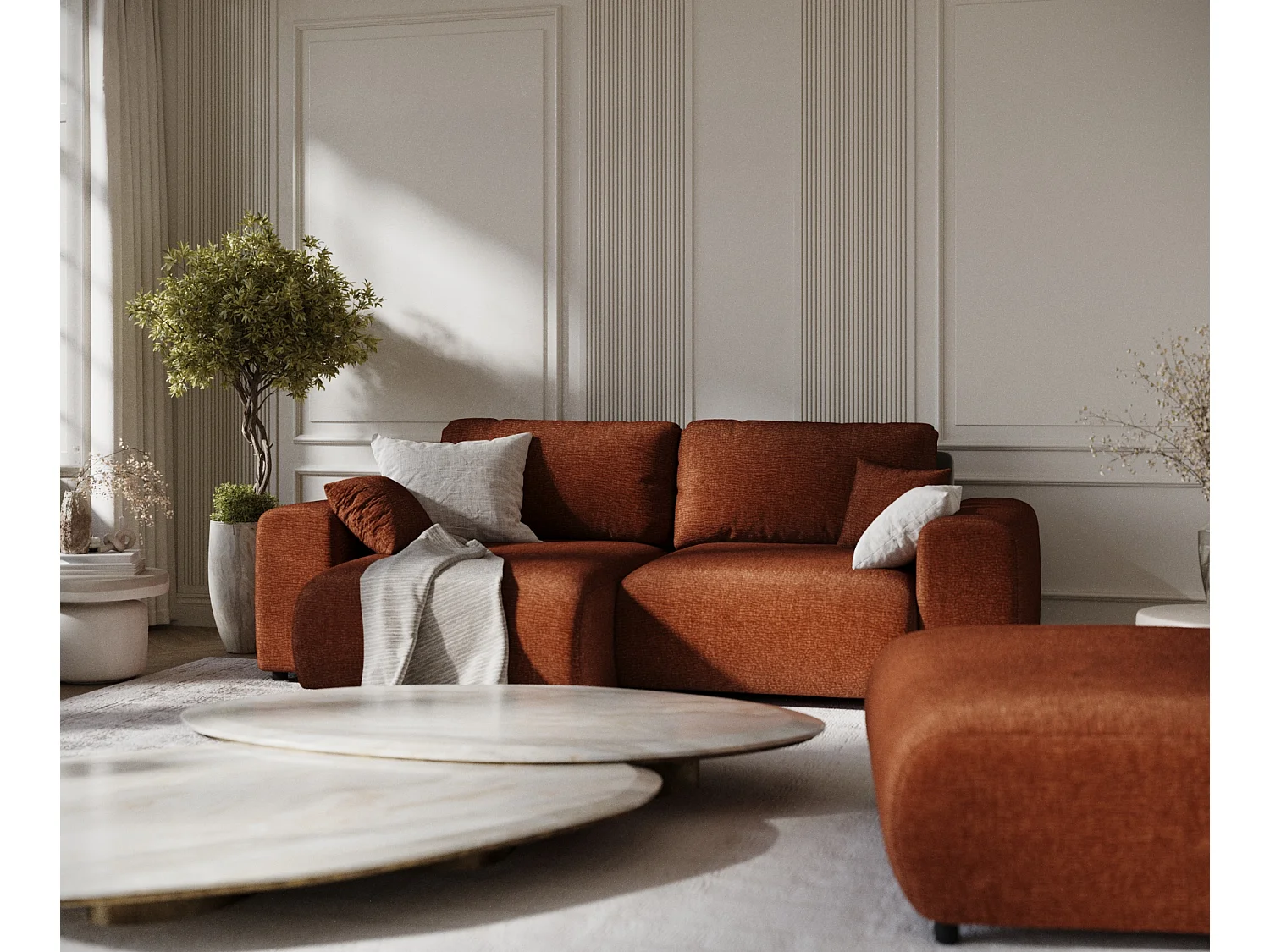 Canapé d'angle en tissu chenille Zanzibar - 4 places - couleur cuivre