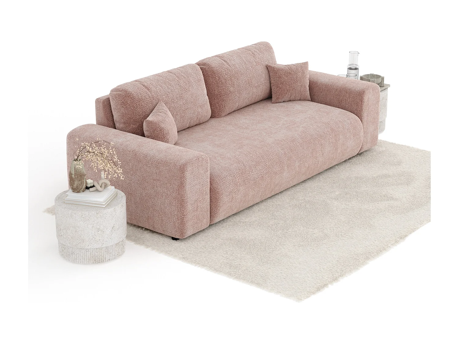 Canapé en tissu chenille Zanzibar - 3 places - rose