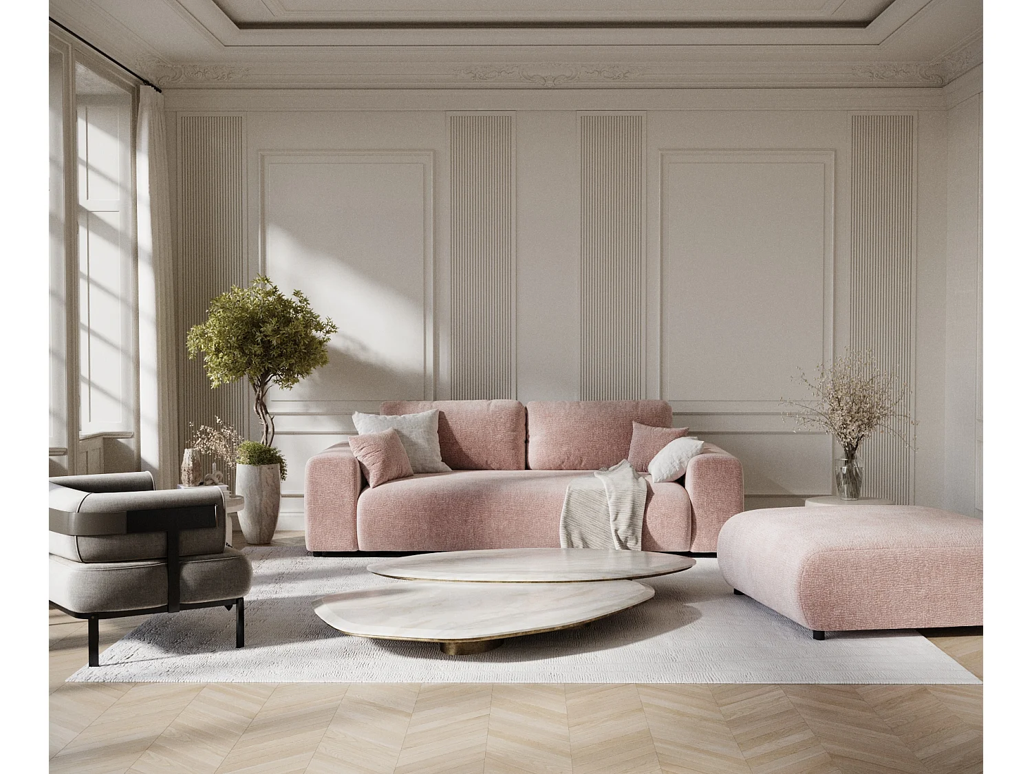 Canapé en tissu chenille Zanzibar - 3 places - rose