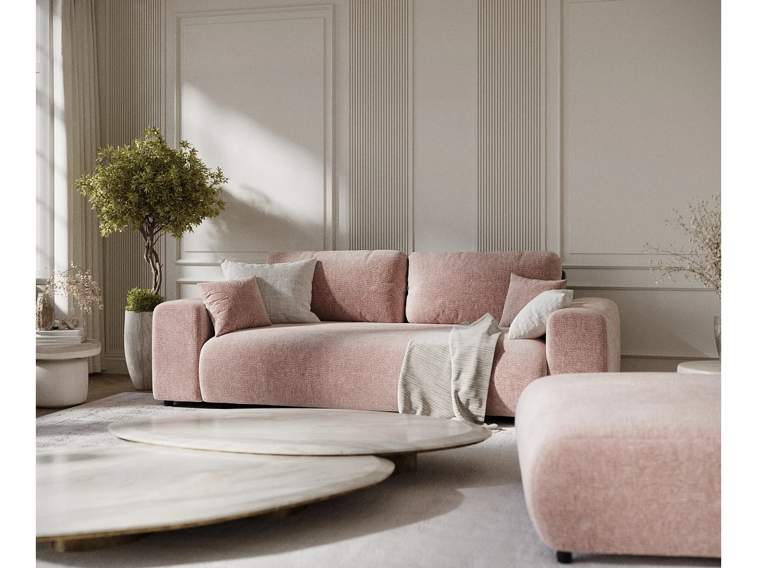 Canapé en tissu chenille Zanzibar - 3 places - rose