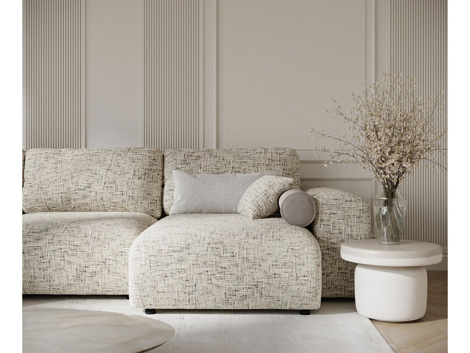 Canapé d'angle panoramique en toile tissée Zanzibar - 6 places - beige mélangé