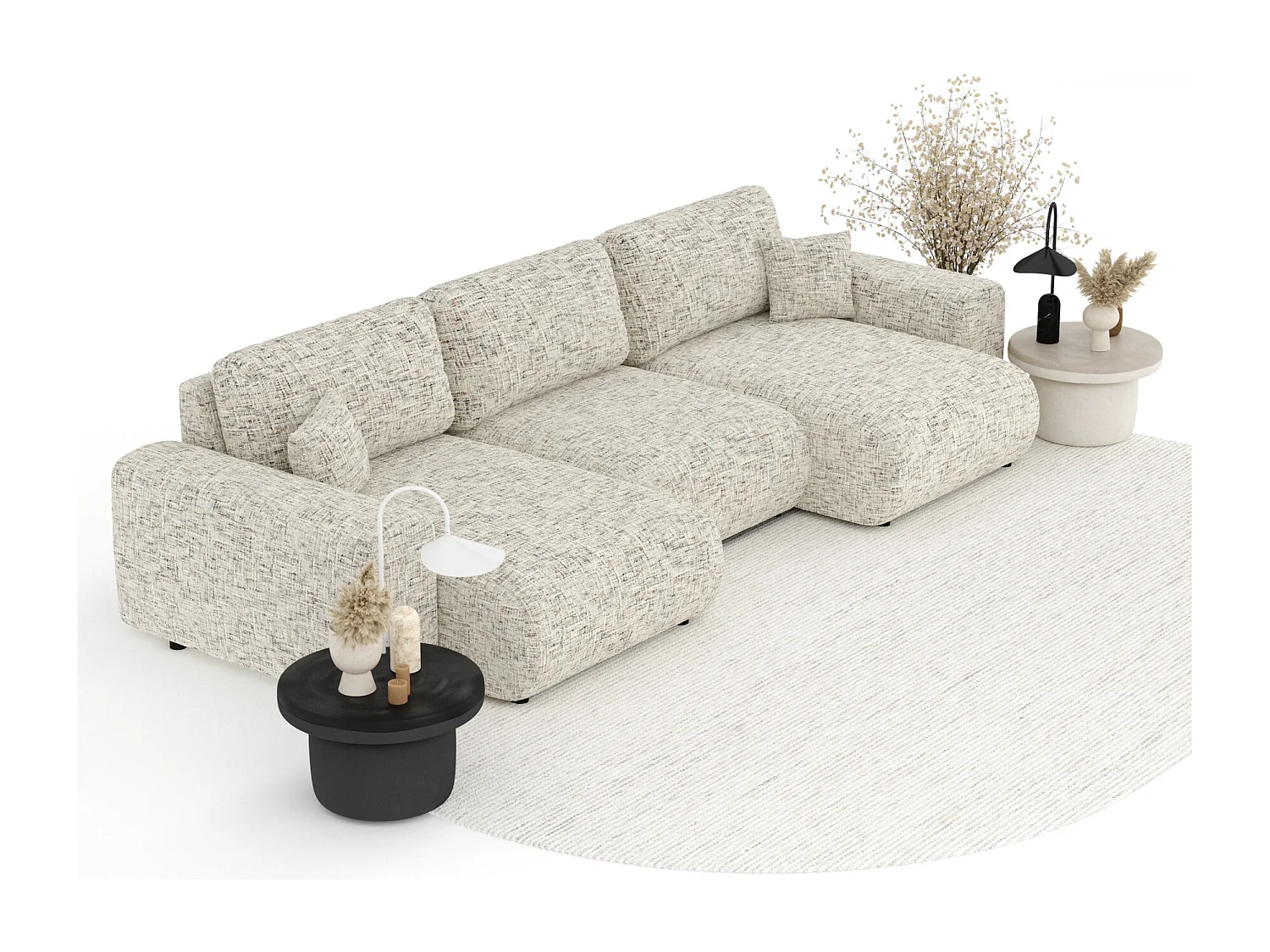 Canapé d'angle panoramique en toile tissée Zanzibar - 6 places - beige mélangé