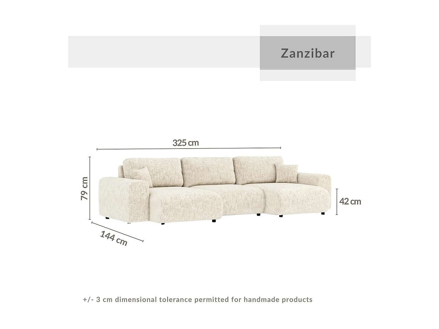 Canapé d'angle panoramique en toile tissée Zanzibar - 6 places - beige mélangé