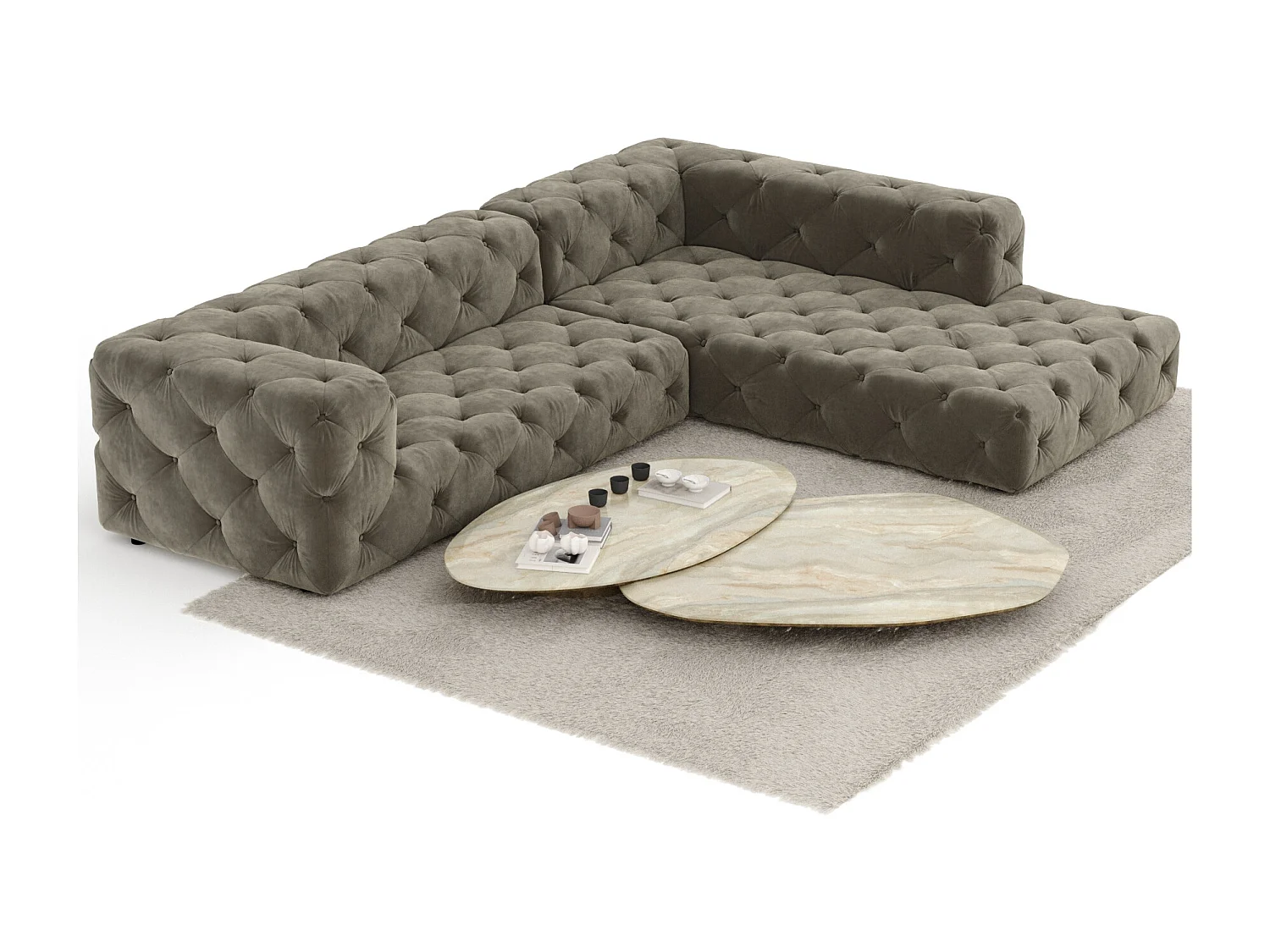 Canapé d'angle Cosimo - velours - 5 places - taupe