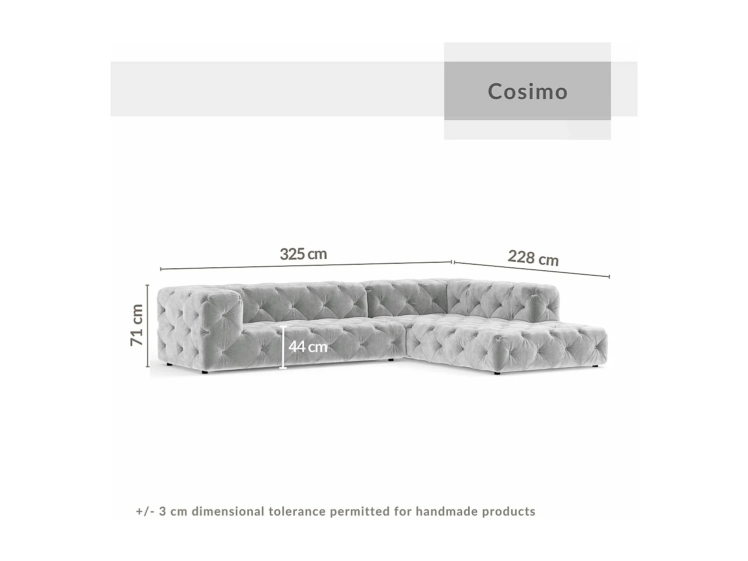 Canapé d'angle Cosimo - velours - 5 places - taupe