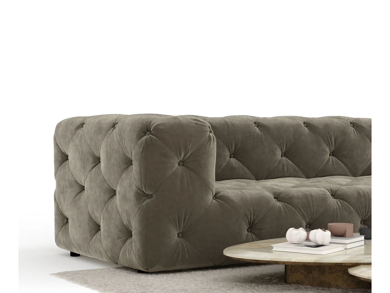 Canapé d'angle Cosimo - velours - 5 places - taupe