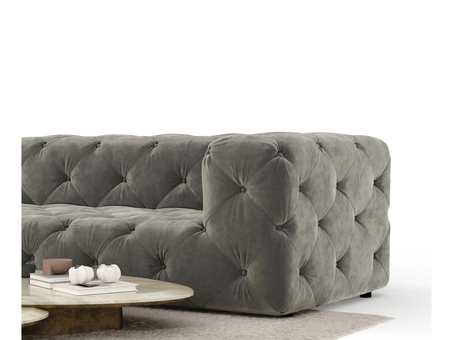 Canapé d'angle Cosimo - velours - 5 places - gris