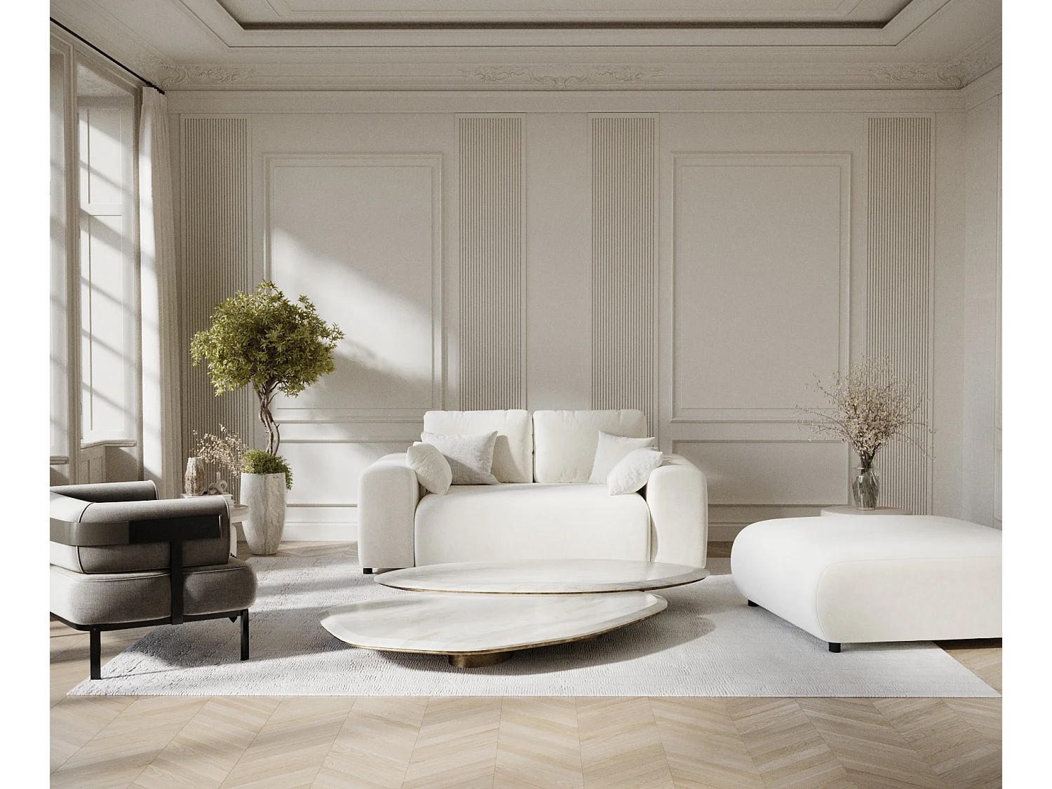 Canapé en tissu velours Zanzibar - 2 places - creme